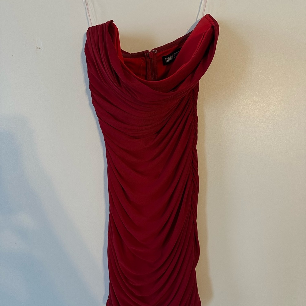 Bardot Red Ruched Bodycon Mini Dress